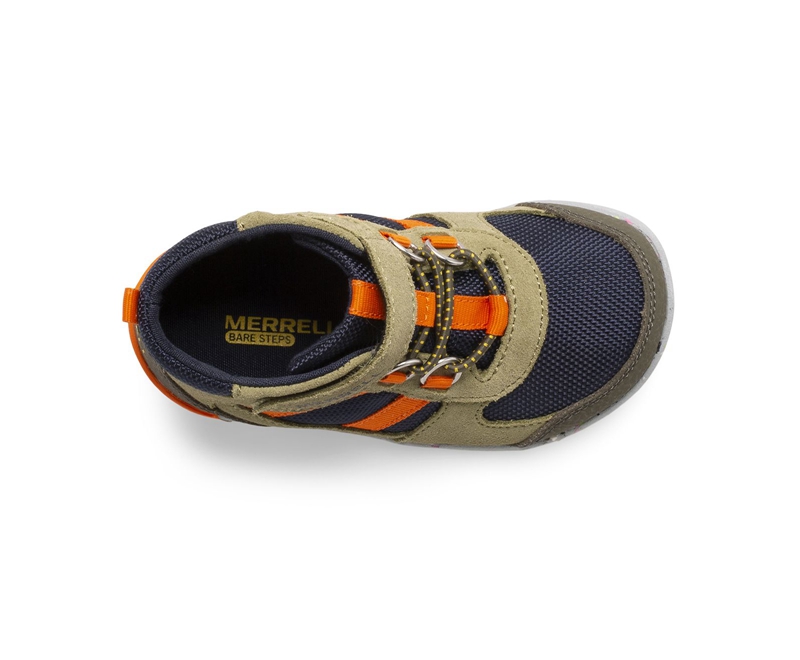 Merrell Bare Steps® Ridge Jr Kids' Hiking Boots Olive / Navy / Orange | 8175-QCDNB