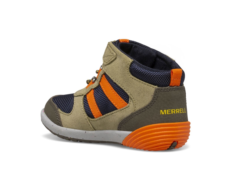 Merrell Bare Steps® Ridge Jr Kids' Hiking Boots Olive / Navy / Orange | 8175-QCDNB