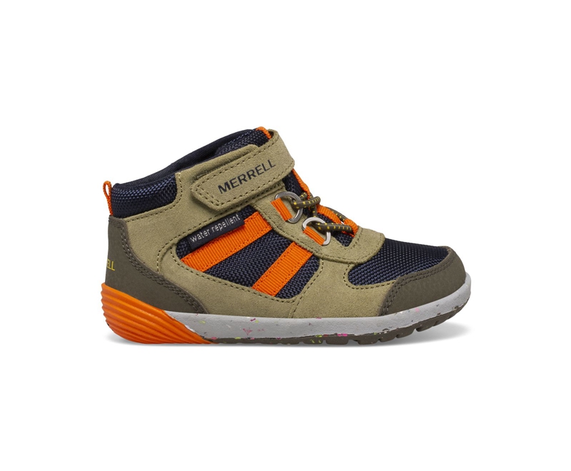 Merrell Bare Steps® Ridge Jr Kids\' Hiking Boots Olive / Navy / Orange | 8175-QCDNB