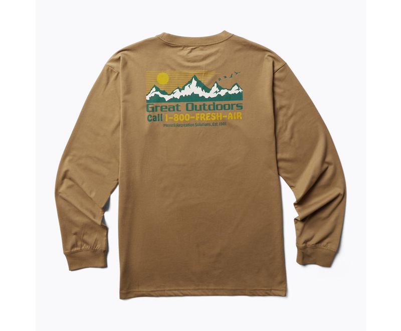 Merrell Great Outdoors Long Sleeve Men's Sweatshirts Brown | 3714-RHFAQ