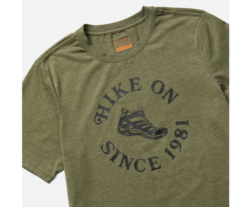 Merrell Hike On Men's T Shirts Olive | 3247-NKGPF