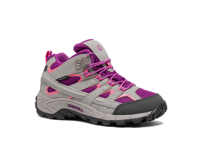 Merrell Moab 2 Mid Kids' Waterproof Boots Grey / Purple | 6375-DCMIH