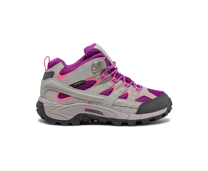 Merrell Moab 2 Mid Kids' Waterproof Boots Grey / Purple | 6375-DCMIH