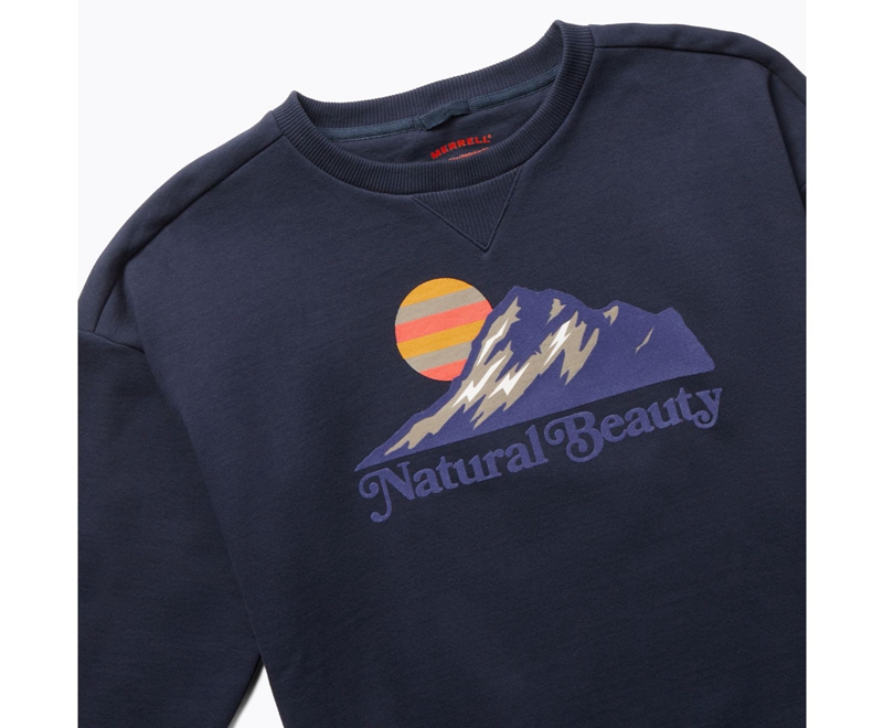 Merrell Natural Beauty Crew Neck Fleece Women's Sweatshirts Navy | 3162-QFAUO