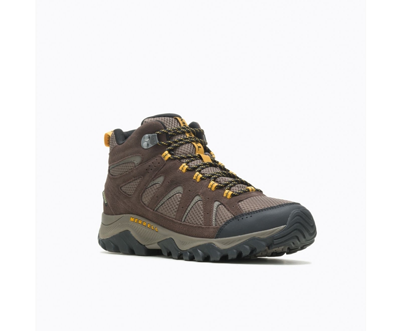 Merrell Oakcreek Mid Wide Width Men's Work Boots Coffee | 4329-AKLTD