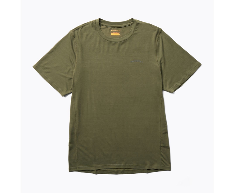 Merrell Tencel™ Sleeve Men\'s T Shirts Olive | 1936-RJICH