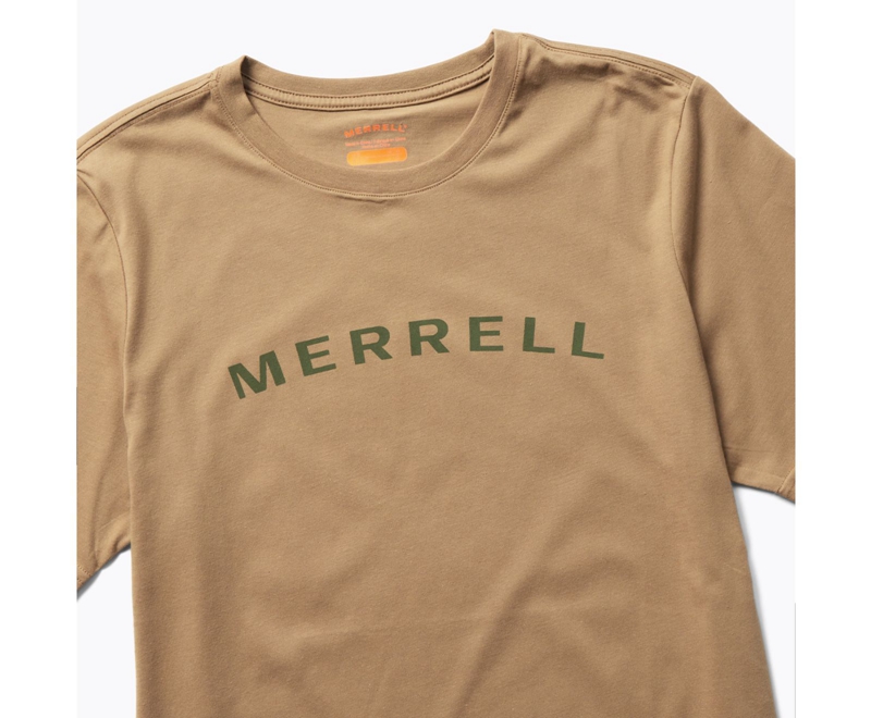 Merrell Wordmark Sleeve Men's T Shirts Brown | 8392-IMBUQ