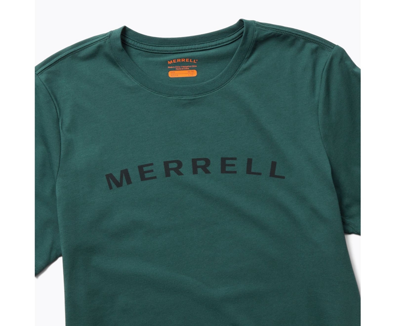 Merrell Wordmark Sleeve Men's T Shirts Green | 7942-GHEKB