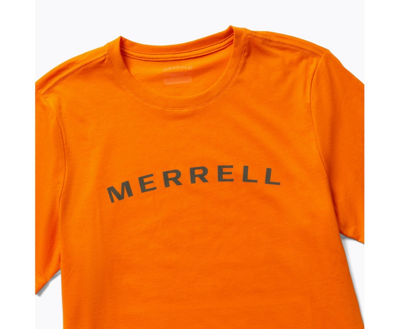 Merrell Wordmark Sleeve Men's T Shirts Orange | 0342-PKZTW