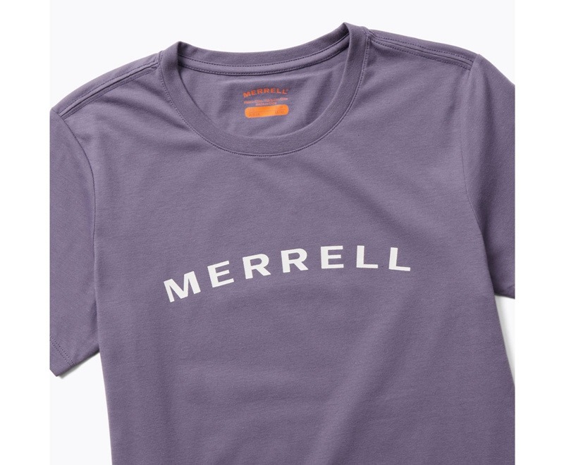 Merrell Wordmark Sleeve Women's T Shirts Purple | 4753-GXZTM