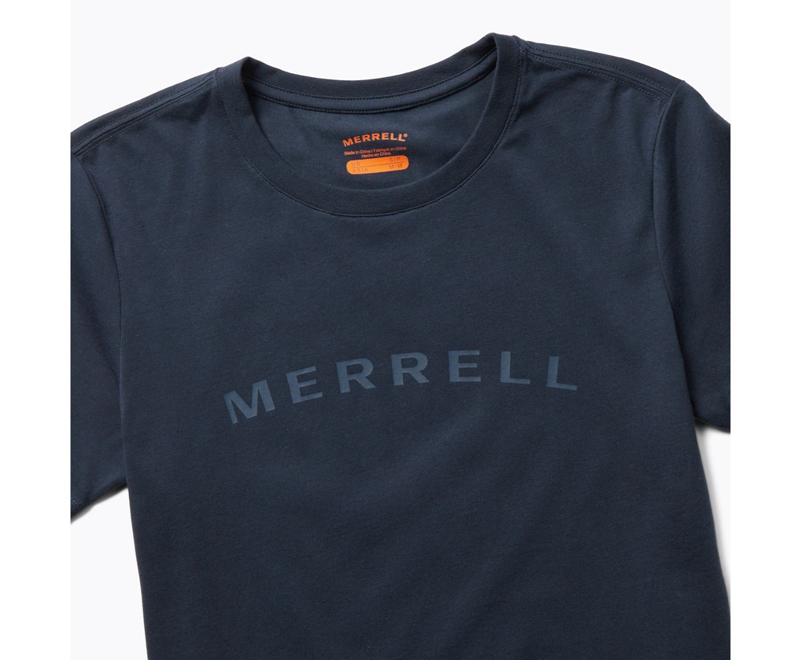 Merrell Wordmark Sleeve Women's T Shirts Navy | 5210-FXBPY