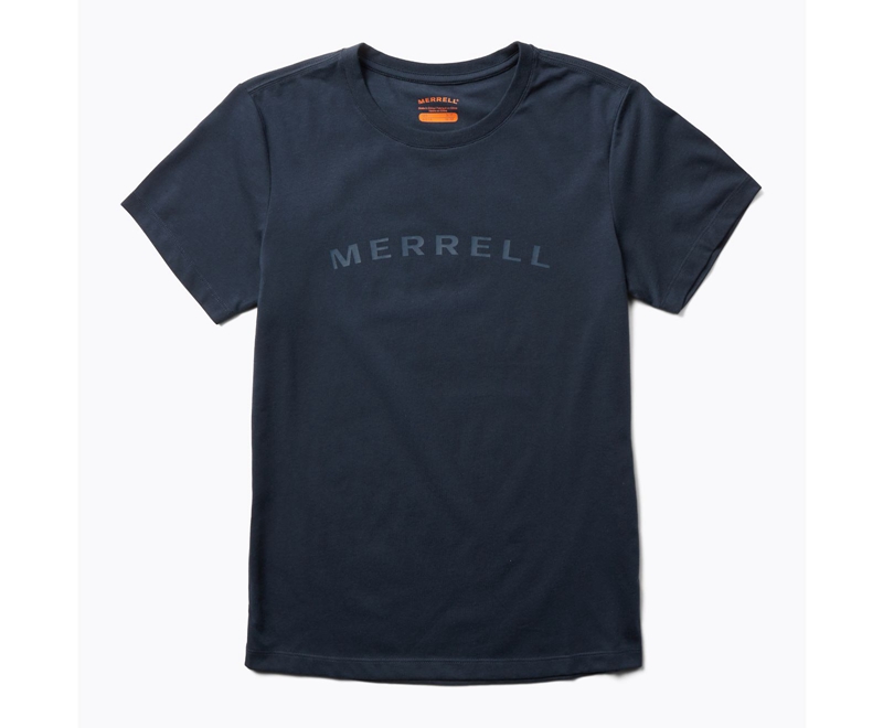 Merrell Wordmark Sleeve Women\'s T Shirts Navy | 5210-FXBPY