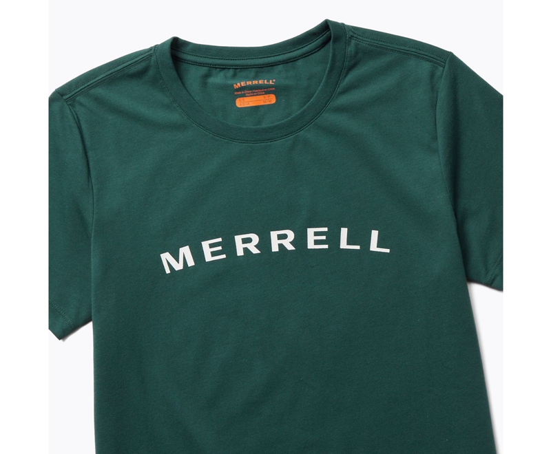 Merrell Wordmark Sleeve Women's T Shirts Dark Green | 6437-GVCXF