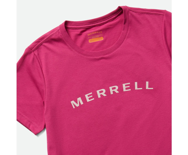 Merrell Wordmark Sleeve Women's T Shirts Rose | 8691-ECHWM