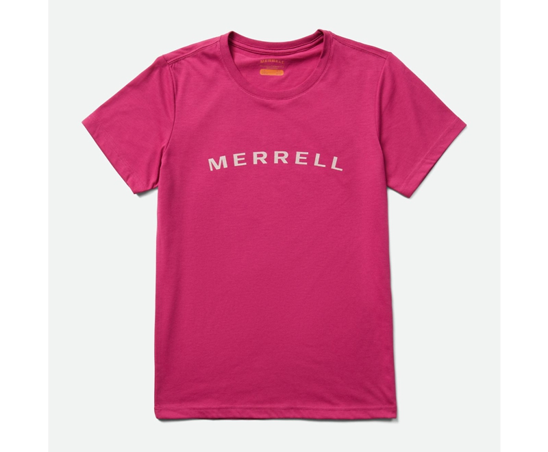 Merrell Wordmark Sleeve Women\'s T Shirts Rose | 8691-ECHWM