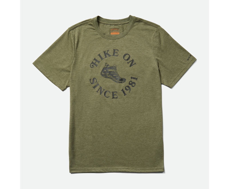 Merrell Hike On Men's T Shirts Olive | 3247-NKGPF