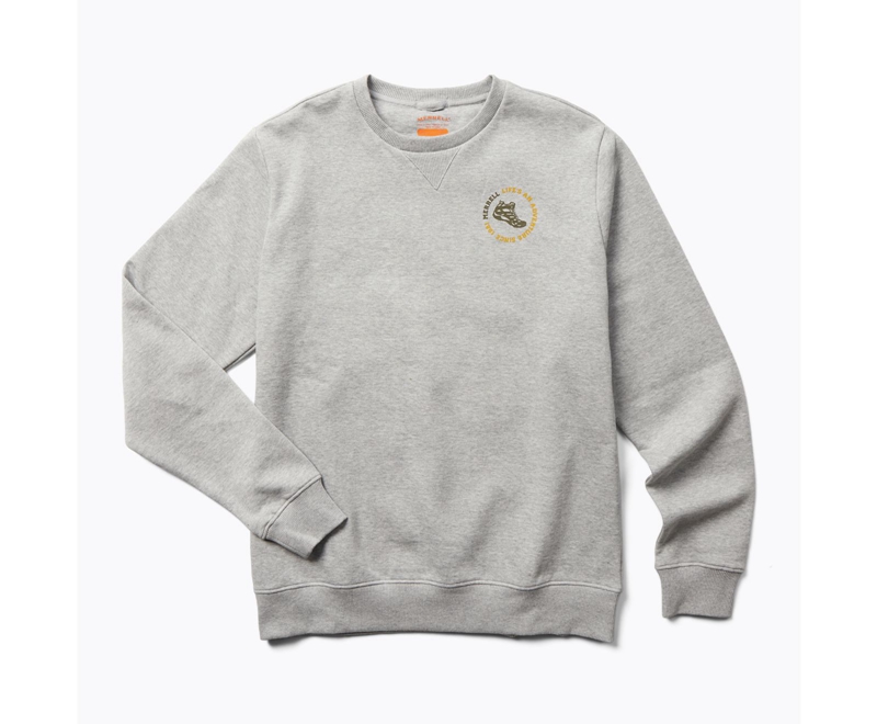 Merrell Life's An Adventure Crew Neck Fleece Men's Sweatshirts Grey | 1490-OEZTV