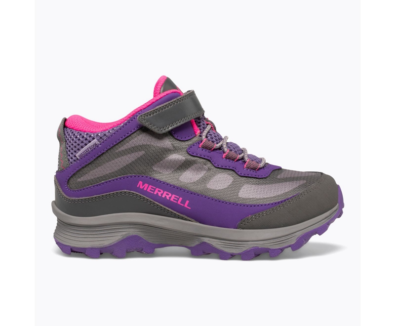 Merrell Moab Speed Mid A/C Kids' Hiking Boots Grey / Pink / Purple | 0874-FQYVC