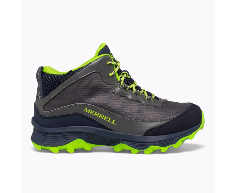 Merrell Moab Speed Mid Kids' Waterproof Boots Navy / Grey / Light Green | 4210-QBETU