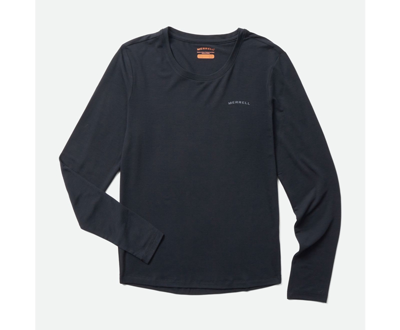 Merrell Tencel Long Sleeve Women's Sweatshirts Black | 7610-KEUTS