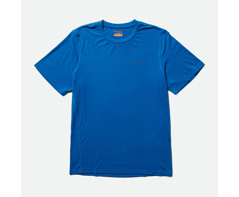 Merrell Tencel™ Sleeve Men's T Shirts Blue | 7163-FLZRJ