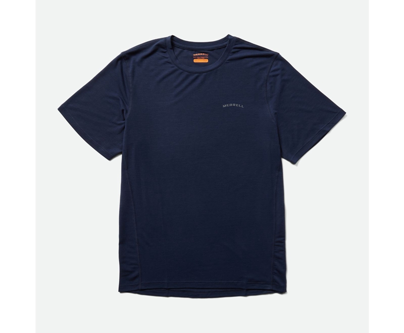 Merrell Tencel™ Sleeve Men's T Shirts Navy | 5901-HJAGI