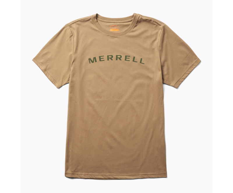 Merrell Wordmark Sleeve Men's T Shirts Brown | 8392-IMBUQ