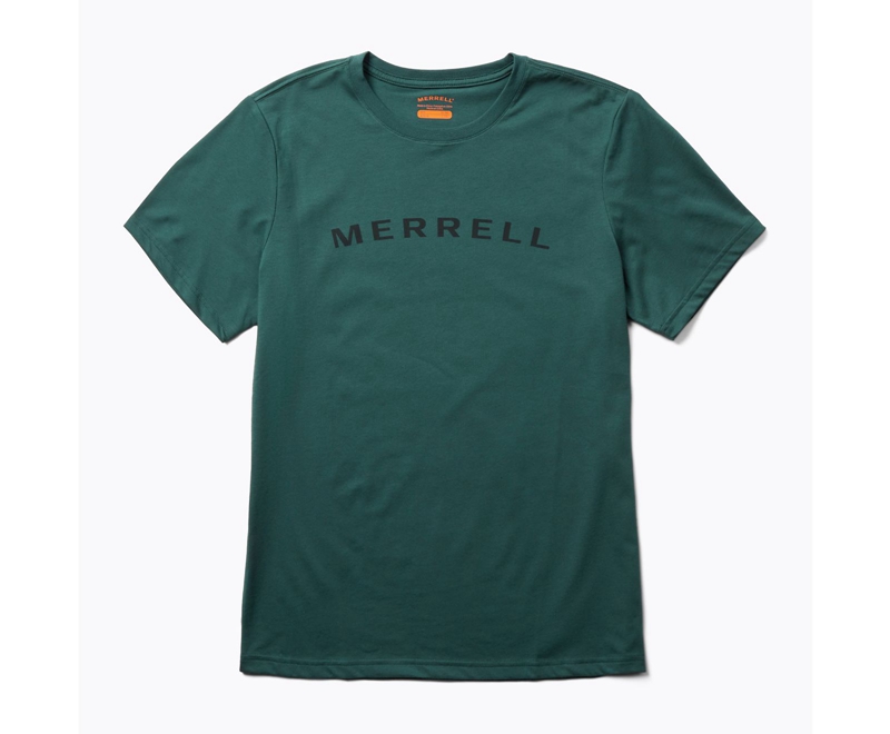 Merrell Wordmark Sleeve Men's T Shirts Green | 7942-GHEKB