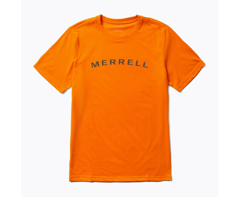 Merrell Wordmark Sleeve Men's T Shirts Orange | 0342-PKZTW