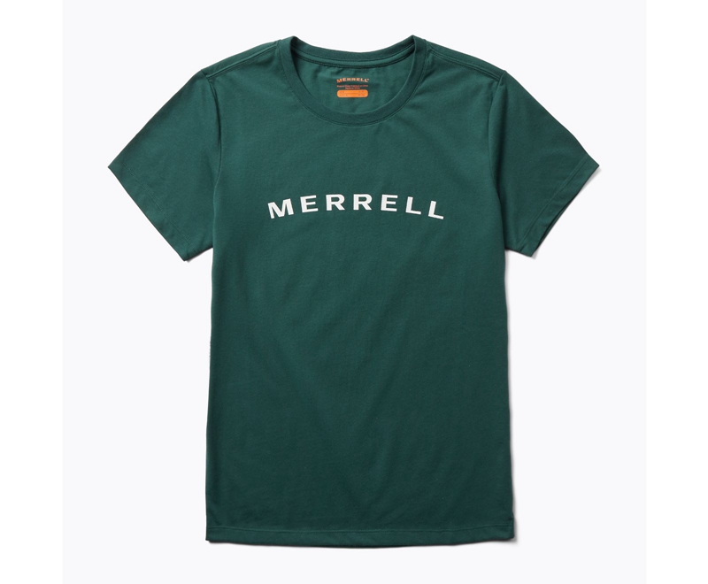 Merrell Wordmark Sleeve Women's T Shirts Dark Green | 6437-GVCXF